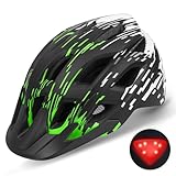 Fahrradhelm Erwachsene mit Visier und LED, Fahrradhelm Herren Damen mit 21 Belüftungsöffnungen, MTB Mountainbike Helm Radhelm Cityhelm Urban Fahrrad Helm 57–61 cm (Blackgreen)