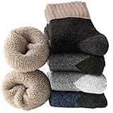 Josnown Thermosocken Herren, 5 Paar Dicke Frotteesohle Winter Warme Socken, Anti Schweiß, Thermo Effekt, Atmungsaktives Wollsocken, Größe 39-45