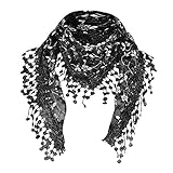 Damen Spitze Dreiecksschal Halstuch Tuch Dreieckstuch Damen Herbstschal Dünn Schal Weich Deckenschal Tuch Elegant Mit Fransen Sommer Schals Leichte Lange Gaze Damenschal Eleganter (Black, One Size)