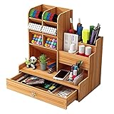 Hggzeg Schreibtisch-Organizer aus Holz, Selbstmontage, Schublade, für Schreibwaren, Schreibtisch-Aufbewahrungsbox, Stifthalter für Zuhause, Büro und Schule, B17, Kirschholz