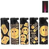 5X Sturmfeuerzeug Turboflamme Turbofeuerzeug Top Motive Turbo Flamme Feuerzeug mit Schutzkappe absolut windfest Gasfeuerzeug nachfüllbar (Black Rubber - Gold)