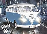 BERONAGE VW Volkswagen Fußmatte Bulli Originals Blau 50 cm x 70 cm Bus Campervan Schmutzfangmatte mit Rutschfester PVC Unterlage Fußabtreter Sauberlaufmatte Fußabstreifer Außen und Innen pflegeleicht