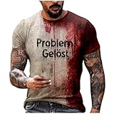 Problem Gelöst Halloween T-Shirt Herren Casual Rundhalsausschnitt Blutspritzer Muster Oberteile Hemd Entsetzen Blutig Bedruckt Kurzarm Top Übergröße(#01-01, XL)