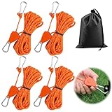Tyafzzn 4 Stück 4mm Verstellbarer Seil Ratsche, 4m Abspannseile mit seilspanner, Einstellbare Ratchet Hanger, Zeltschnur mit Aufbewahrungstasche, Reflektierende Abspannseile für Sonnensegel (Orange)