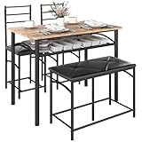 HOMCOM 4-TLG. Essgruppe, Esstisch mit 2 Stühlen, Bank, Platzsparende Esszimmergruppe, Esstisch-Set für kleine Räume, Küche, Esszimmer, Braun