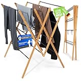 LAZYLINE® Wäscheständer platzsparend [extra breit + klappbar] tragbar, faltbar aus Holz schwarz Hoch Stabil 12m Wäscheleine Wäscheturm Turm, Balkon Wäschetrockner Clothes Drying Rack