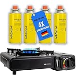 MAGNUM® Gaskocher inkl. 4x Gaskartuschen und Tragekoffer - Campingkocher mit Gaskartuschen – Gaskocher Camping komplett Set mit Piezozündung