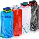 Yosemy 4stk Faltbare Wasserflaschen,500ML Zusammenklappbare Flexible Wiederverwendbare Wasserflasche mit Schraubverschluss zum Wandern,Abenteuer,Reisen(blau,rot,weiß,schwarz)