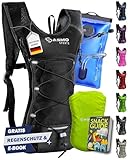 SASMO® Trinkrucksack (Schwarz) mit Thermofach | Trinkrucksack Laufen - Ultraleicht 300g & 6L | Laufrucksack mit Trinkblase 2l, BPA-Frei | Rucksack mit Trinkblase & Reflektoren | Laufen, Fahrradfahren