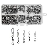 AvoDovA 100 Stück Angelwirbel Angeln Barrel Wirbel mit Kugellagerwirbel, Angeln Drehgelenk, Snap, Edelstahl Lure Stecker Wirbel Interlock Snap Fischköder Angeln Getriebe Zubehör 6# 8# 10# 12# 14#