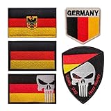 5 Stücke Deutschland Flaggen Klett Punisher Patch für Taktische Militär Kleidung, Rucksack, Baseballkappe, Uniform, Weste, Hundegeschirr - Airsoft Klett für Rucksäcke Militär
