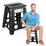 Heimwohl Tritthocker Klappbar 40cm Schwarz, 2025 Upgrade Klapphocker Faltbar mit 150kg Tragfähigkeit, Falthocker mit Sicherheitsverriegelung & Drehgriff, Ideal für Zuhause, Büro, Draußen, Pferdepflege
