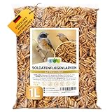 EWL Naturprodukte Soldatenfliegenlarven getrocknet, 1L (160g) Soldatenfliegenlarven, Vogelfutter, Fischfutter, Schildkrötenfutter, Igelfutter mit Insekten