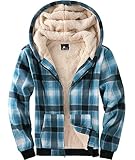 geeksport Fleecejacke Herren Sweatjacke Männer mit Kapuze Warme Kapuzenjacke Gefüttert Winterjacke Kariertes Hoodie mit ReißVerschluss, 2539-Hellblau L