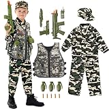 Udekit Armee-Uniform, Cosplay-Kostüm, Soldaten-Outfits mit Uniform, taktischer Weste, Granate, Säbel, Kugel, Gegensprechanlage und anderes Zubehör für Kinder von 6 bis 8 Jahren