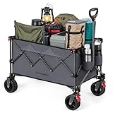 SONGMICS Handwagen faltbar, Bollerwagen, 150 L, bis 150 kg belastbar, Gartenwagen, Campingwagen mit Griff, 4 abnehmbaren Rollen, platzsparend, Outdoor, Garten, schiefergrau GFW115G01