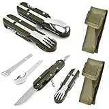 CLIUNT Outdoor Bundeswehr Besteck, 2 Stück Edelstahl Campingbesteck Essbesteck Set, Camping Besteckset, 6 in 1 Campingbesteck Set, für Camping und Outdoor
