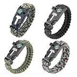 KEQAR 4 Stück 5-in-1 Outdoor Überlebensarmband mit Feuerstein, Pfeife, Kompass, Schaber, Seil, Paracord, für Wandern, Camping, Notfall (26cm x 2.5cm) (4 Farbe)