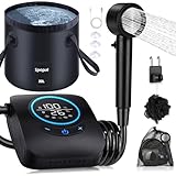 Spopal Campingdusche Tragbare, [mit 20L Klappbarer Eimer] Camping Dusche, 8000mAh Camping Dusche Akku, Campingdusche Outdoor Set mit Duschkopf und 2m Schlauch für Strand Garten Haustier Autowaschen