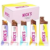 NICKS Schokolade Keto Riegel ohne Zuckerzusatz, Favoriten Mix box mit Schokoriegel Glutenfrei, Low carb Süßigkeiten ohne Palmöl (Probierpaket mit 12 Snacks bars)