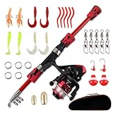 SilverChry Mini-Angelset für Kinder, Teleskopische Angelrute mit Angelrolle und Angelköder, Camouflage-Angelrute Tragetasche Rouge, Salzwasser Süßwasser, Für Jungen, Mädchen, Jugendliche