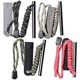 4 Stück Feuerstahl: Survival Feuerstein, Feuerstarter Set mit Paracord Zunder, Feuerstein mit Extrem Starker Funkenflug, Feuerstarter für Camping, Outdoor, Bushcraft, Survival