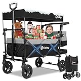 Sekey Bollerwagen Faltbar mit Dach 2 Kinder 100KG, Faltbarer Bollerwagen Handwagen Schiebegriff, Kinderwagen Stoßfest PU-Räder mit Bremsen 110L, SS5050, Grau mit Schwarz
