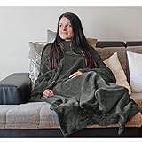 HOMELEVEL Kuscheldecke aus Microfaser mit Ärmeln Ärmeldecke Sofadecke 200cm x 150cm TV Decke mit Armen Design Wohndecke Decken (Dunkelgrau)