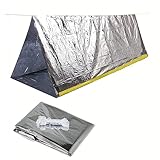 Notfall-Survival-Zelt, 150 x 250 cm, wasserdicht, für 2 Personen, Mylar, Thermo-Unterschlupf für Wandern, Camping (Silber)