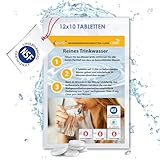 LevinQ Trinkwasseraufbereitung [120Stk] *NSFgeprüft* 100% keimfreies Trinkwasser 1 Ltr/Tablette +Handschuhe PE | Wasserentkeimungstabletten fur Krisenvorsorge Outdoor, Notfall, Camping, Reiseapotheke