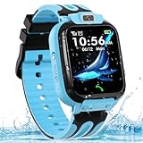 clleylise Kinder Smartwatch, Smartwatch Kinder mit GPS und Telefon Voice Chat, SOS IP68 Wasserdicht Spiel Wecker Touchscreen, Smart Watch für Jungen Mädchen 4-16 Jahre (Blau)