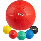 Matchu Sports | Medizinball | Medicine Ball | Vollgummi | Durchmesser 19 cm | 2KG | Rot