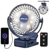 GOBRILLFUN 6 Zoll 12000 mAh Fernbedienung Clip-on Ventilator, LED-Nachtlicht, 3 Geschwindigkeiten, tragbarer persönlicher USB-Ventilator für Zuhause, Büro, Wohnmobil, Camping im Freien - Blau