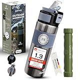 SURVIVO® Wasserfilter Outdoor Flasche [660ml] Trinkflasche aus Edelstahl mit entnehmbarem Filter, 4000l Filterkapazität, Camping, Wandern, Survival, Reisen – sicherste Ergänzung zur Outdoor Ausrüstung