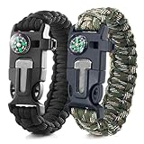 WJRQD 2er-Set Survival Armband, 5 in 1 Outdoor Survival Kit für Herren Damen, Überlebensarmband, Pfeife, Feuerstein, Kompass, zum Outdoor-Aktivitäten
