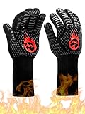 Grillhandschuhe Hitzebeständig mit 800°C, BBQ Gloves, Feuerfeste Grill Handschuhe, Backhandschuhe, Kochhandschuhe, Ofenhandschuhe, Wiederverwendbare Topfhandschuhe für Backen Küche Grillen Outdoor