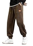 JMIERR Herren Corduroy Jogginghose Braun Casual Cargo Jogger Baggy Trainingshose Elastische Taille Sweathose L