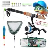 Q-Tac - Angelset Forelle/Barsch mit Kescher [Angelfertig montiert & Angelrolle bespult] Angelset komplett für Gelegenheitsangler & Anfänger, Angel Set für Forellen Angeln, Forellenrute 210 cm
