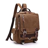 LOSMILE Vintage Rucksack Herren Damen Backpack canvas Daypacks Rucksäcke herrentasche segeltuchtasche Messenger Bag für Arbeit und Schule. (Kaffee)