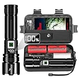 Shadowhawk 500000 Lumen Taschenlampe LED Aufladbar Bis zu 1000m Reichweite, 24h Laufzeit mit 2 Akkus, LCD-Display Taktische Taschenlampen, Extrem Hell Flashlight für Camping, Wandern, Outdoor, Notfäll