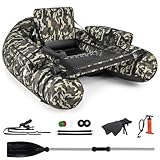 GOPLUS Bellyboat, Belly Boat bis 150 kg belastbar, aufblasbares Schlauchboot zum Angeln mit Paddel, Pumpe, Fischlineal & 2 Schultergurten, 146 x 109 x 44 cm, Camouflage