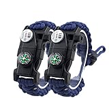 MansWill 2 Stück Einstellbare Überleben Armband, 7 Core Paracord 20 in 1 Notfall-Sport Zahnrad Satz Outdoor Survival Kit mit LED SOS Licht, Kompass, Rettungspfeife, Fire Starter für Wildnis Abenteuer