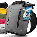 Nordlight Dry Bag wasserdichte Tasche mit Handyhülle + Roll-Top, Schultergurt | Drybag wasserfester Rucksack Beutel Packsack Seesack Wassersack Wetbag | Baden Schwimmen Strand SUP – Grau, 5 Liter