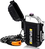 LcFun Lichtbogen Feuerzeug Elektrisch, Wasserdicht Winddicht USB Feuerzeuge Wiederaufladbar, Plasma Feuerzeug Lighter mit Notfall-Pfeife für Camping, Survival Taktische-überlebensausrüstung (Schwarz)