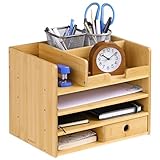 Navaris Schreibtisch Organizer Ablage aus Bambus - 33x24x26cm Ordnungssystem Briefablage aus Holz - für Tisch Büro Schreibtisch - leicht zu reinigen