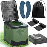SaiXuan Tragbares Klapptoiletten-Set, 25 L Groß, Maximale Tragung 150KG, 24 Beutel Müllbeutel,Transporttasche, Toilettensitzpolster, Mobile Toilette für Camping, Wohnmobil,Wandern (Militärgrün)