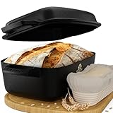 KAISERTAL Gusseisen Brotbackform mit Deckel & Gärkorb 26cm – Robuste Gusseisen Topf Brot Backen – Ideal als Brotform, Brottopf, Kastenform Brot und Brotbackformen - inkl. Backen Zubehör