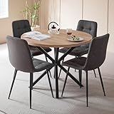 DEYARNA HOME Essgruppe 5-Teilig, 100cm Runder Esstisch und 4 Kunstleder Esszimmerstühle, Tisch und 4 Stühle für Küche, Wohnzimmer, Balkon, Restaurant, Büro (Helle Holzfarbe+Dunkelgrau)