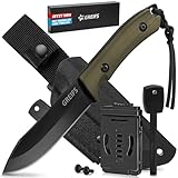 GREIFS® Outdoor-Messer aus D2 Stahl mit Kydex Holster und Feuerstahl, edles Survival Messer für die Bushcraft Ausrüstung, Jagdmesser, Schnitzmesser, Fahrtenmesser (Milan/Olivgrün)