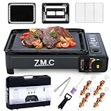 Z.M.C 2-in-1 Campingkocher und Gasgrill inkl. Grillzubehör und Koffer, Gaskocher mit Piezo-Zündung für Camping, Mini Gas Grill 2,2kW mit LPG-Anschluss